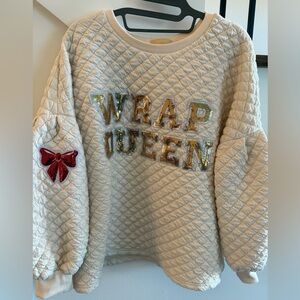 Christmas Judith March Darling Cream Puffy Pullover. WRAP Queen